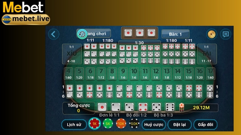 Cách đặt cược tài xỉu Mebet