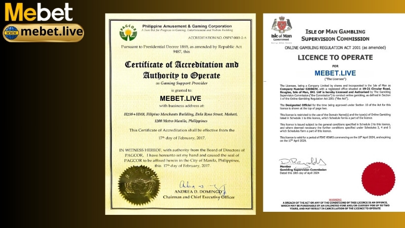 Giấy phép hoạt động của nhà cái Mebet